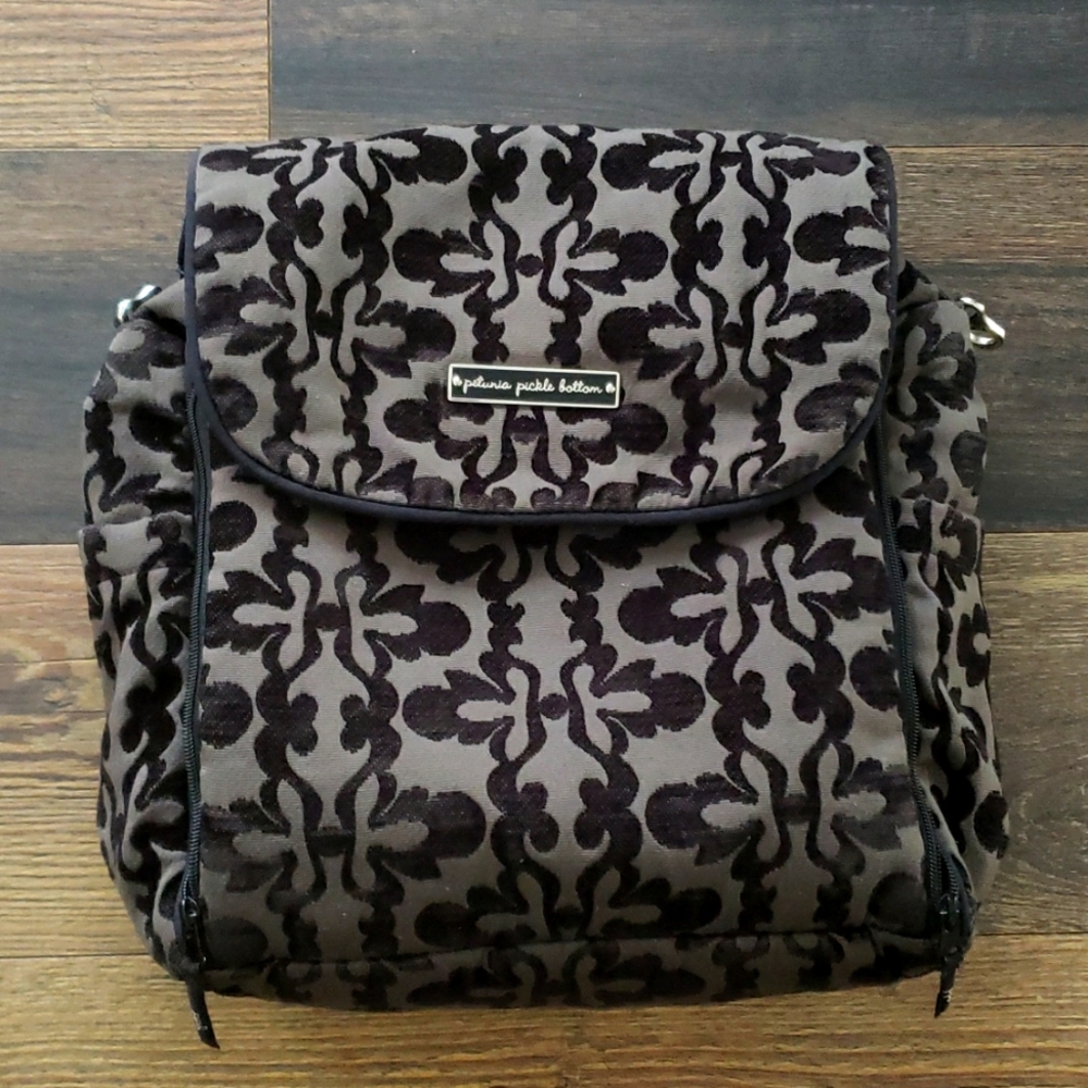 Patterned black & Gray Petunia Pickle Bottom Diaper Bag Backpack